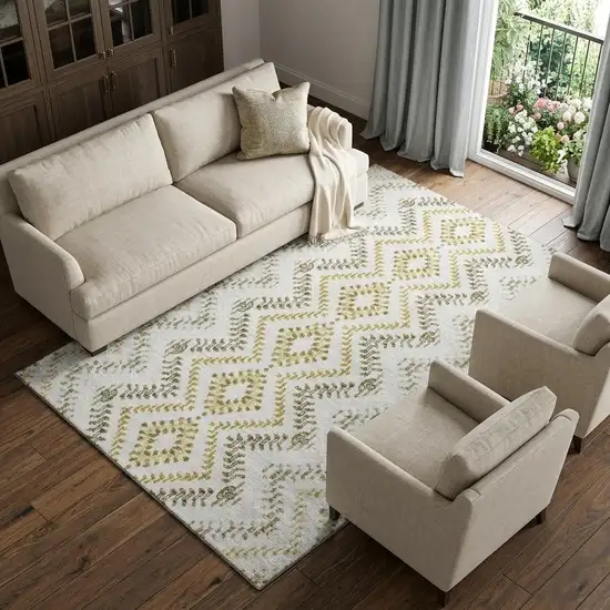 Taupe Ivory And Gold Geometric Washable Area Rug With UV Protection Photo 1