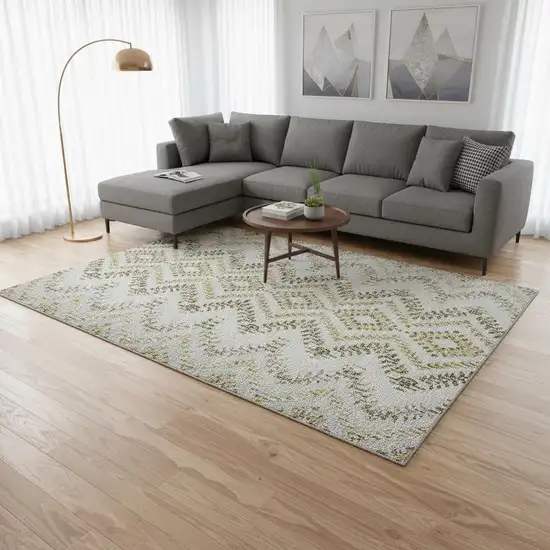 Taupe Ivory And Gold Geometric Washable Area Rug With UV Protection Photo 1