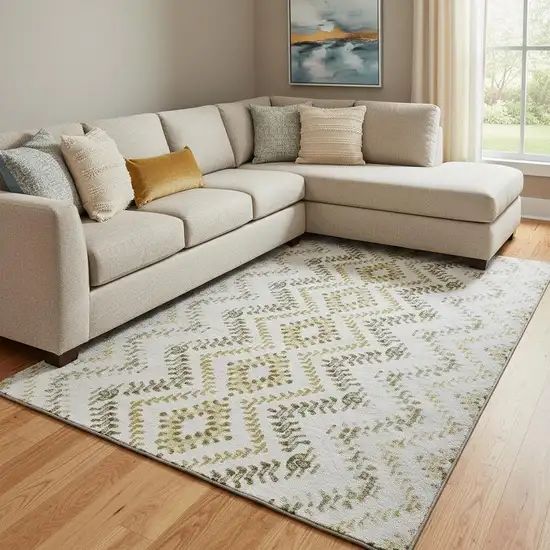 Taupe Ivory And Gold Geometric Washable Area Rug With UV Protection Photo 1