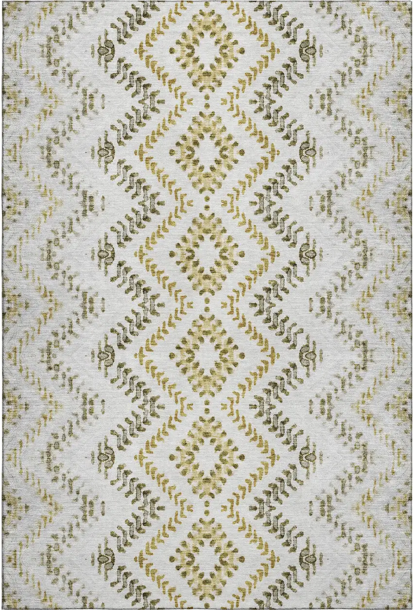 Taupe Ivory And Gold Geometric Washable Area Rug With UV Protection Photo 2