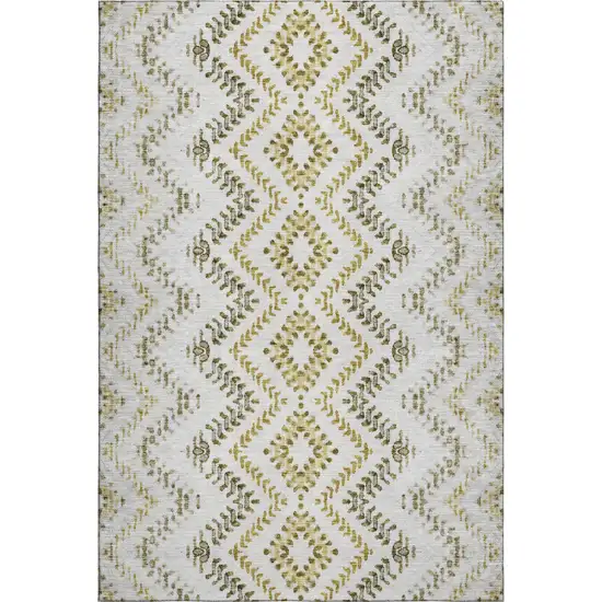 Taupe Ivory And Gold Geometric Washable Area Rug With UV Protection Photo 2