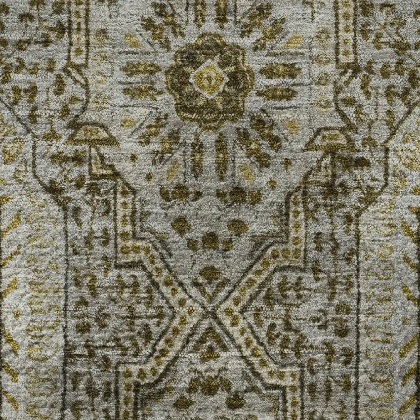 Taupe Ivory And Gold Medallion Washable Area Rug With UV Protection Photo 9