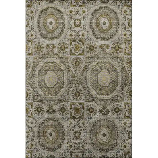 Taupe Ivory And Gold Medallion Washable Area Rug With UV Protection Photo 3