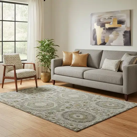 Taupe Ivory And Gold Medallion Washable Area Rug With UV Protection Photo 2