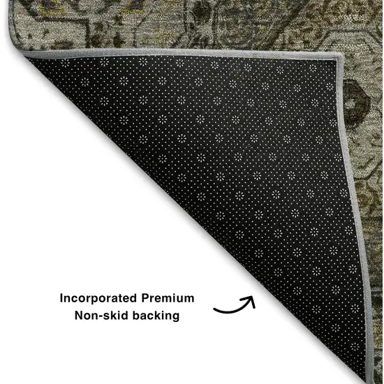 Taupe Ivory And Gold Medallion Washable Area Rug With UV Protection Photo 6