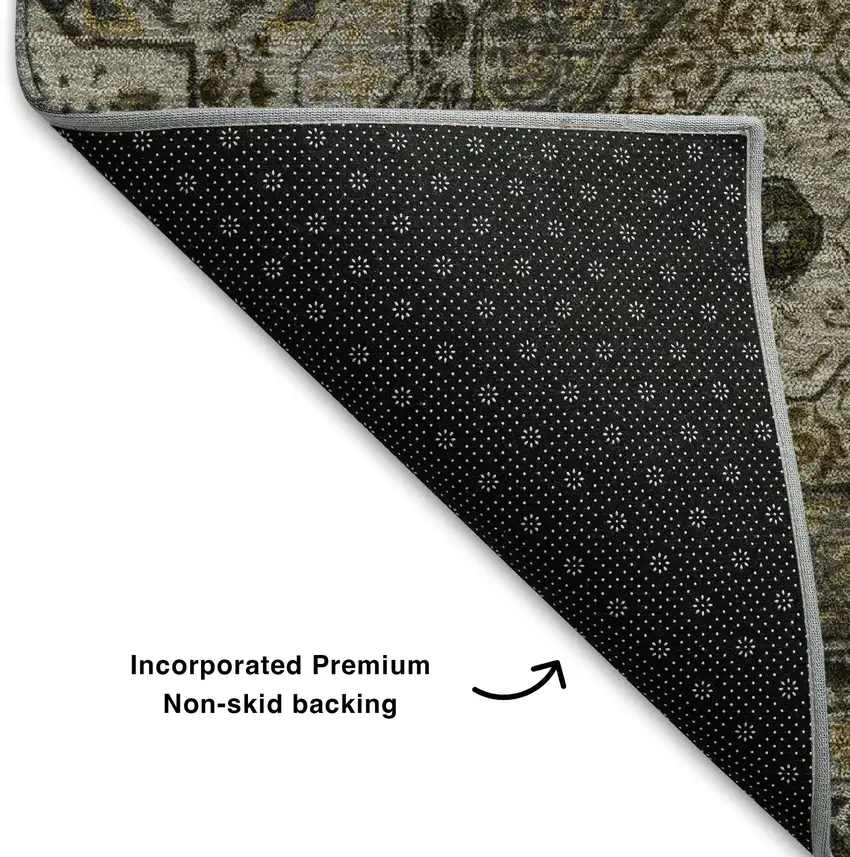 Taupe Ivory And Gold Medallion Washable Area Rug With UV Protection Photo 6