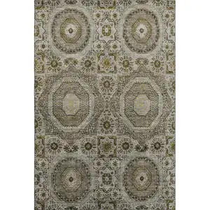 Photo of Taupe Ivory And Gold Medallion Washable Area Rug With UV Protection
