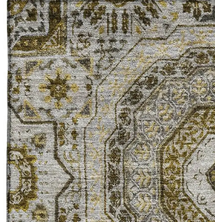 Taupe Ivory And Gold Medallion Washable Area Rug With UV Protection Photo 3