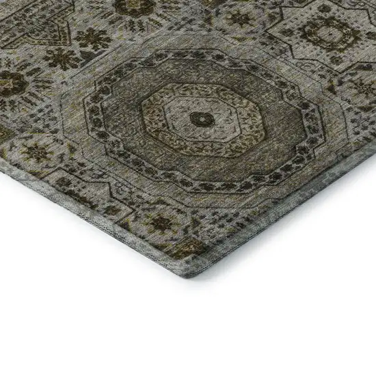 Taupe Ivory And Gold Medallion Washable Area Rug With UV Protection Photo 8