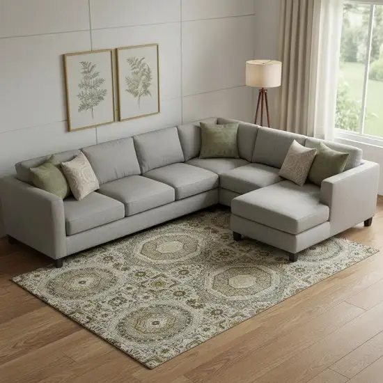 Taupe Ivory And Gold Medallion Washable Area Rug With UV Protection Photo 2