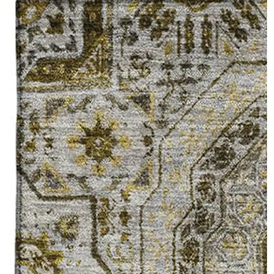 Taupe Ivory And Gold Medallion Washable Area Rug With UV Protection Photo 3