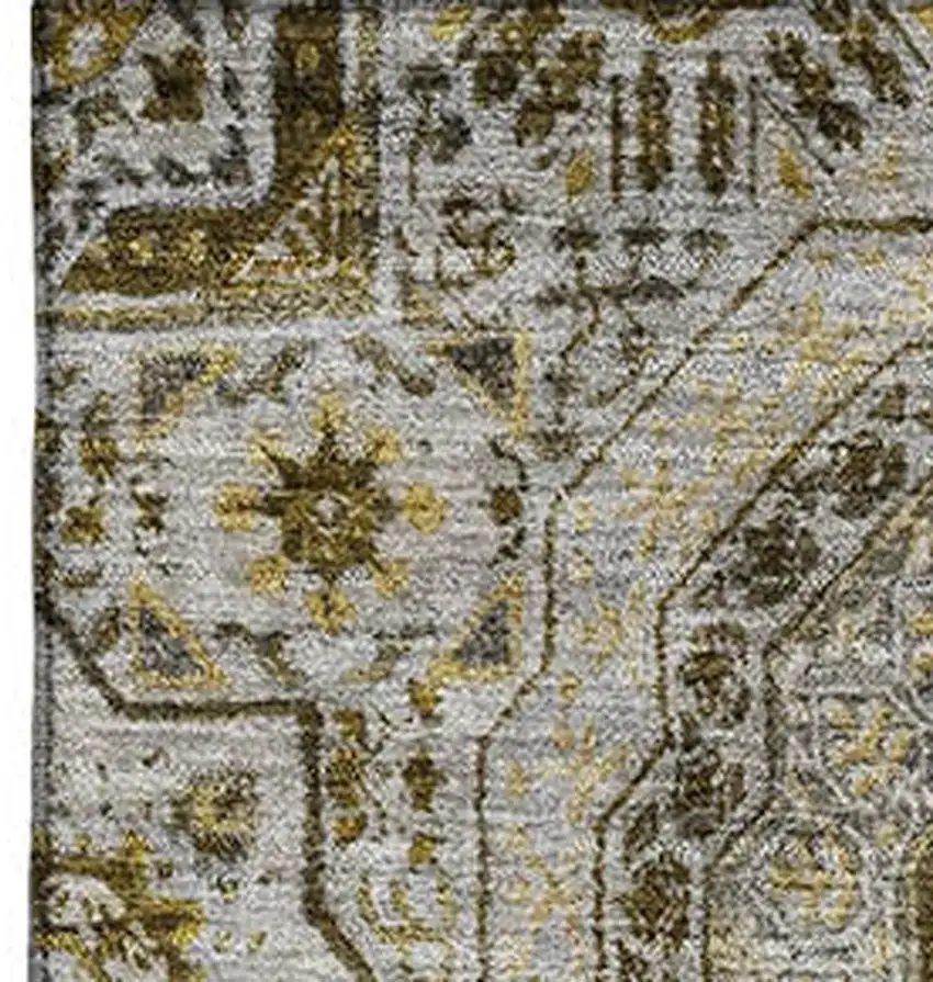 Taupe Ivory And Gold Medallion Washable Area Rug With UV Protection Photo 3