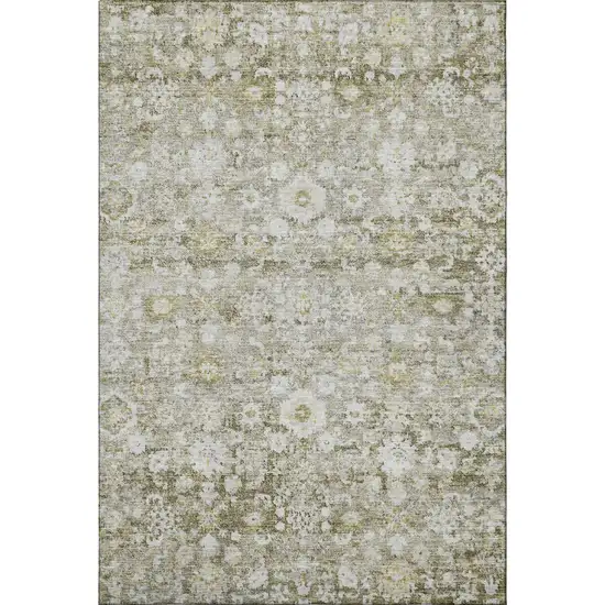 Taupe Ivory And Gold Oriental Washable Area Rug With UV Protection Photo 3