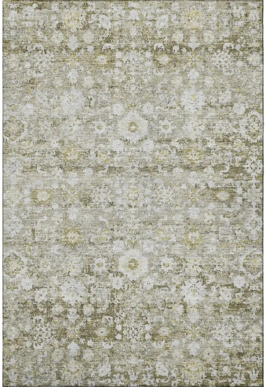 Taupe Ivory And Gold Oriental Washable Area Rug With UV Protection Photo 3