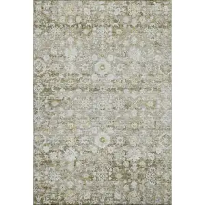 Photo of Taupe Ivory And Gold Oriental Washable Area Rug With UV Protection