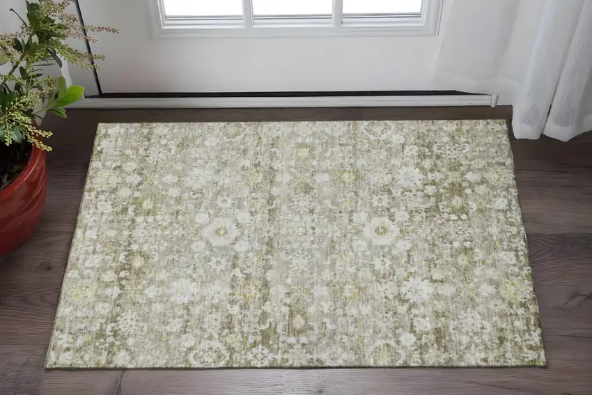 Taupe Ivory And Gold Oriental Washable Area Rug With UV Protection Photo 2