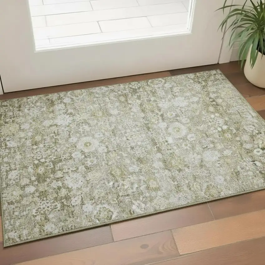 Taupe Ivory And Gold Oriental Washable Area Rug With UV Protection Photo 2