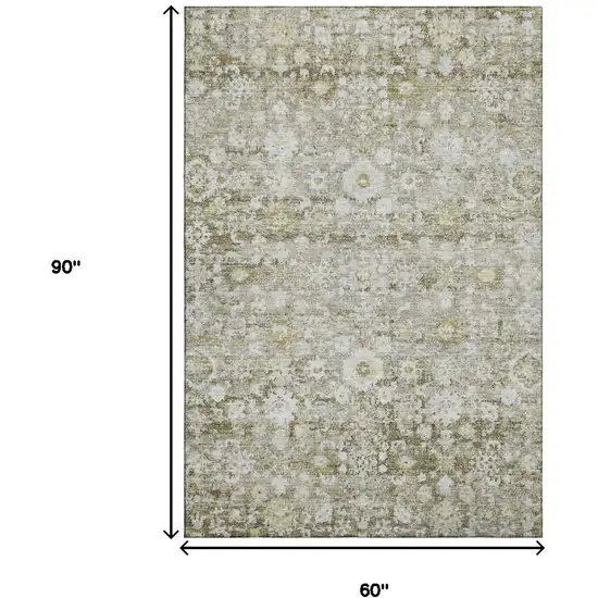 Taupe Ivory And Gold Oriental Washable Area Rug With UV Protection Photo 9