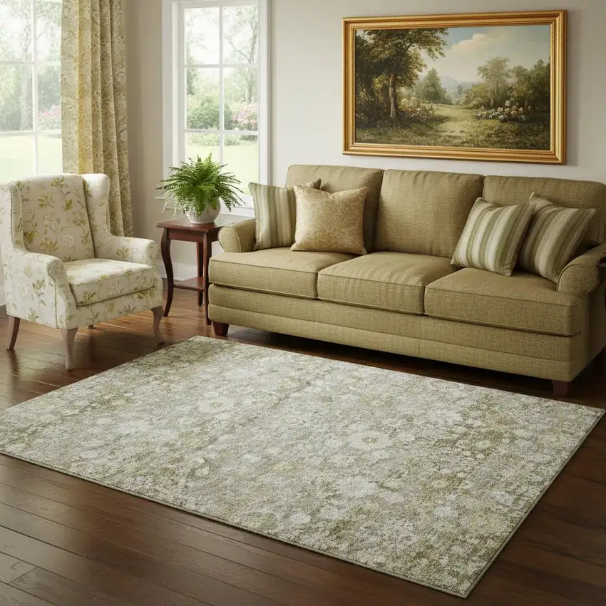 Taupe Ivory And Gold Oriental Washable Area Rug With UV Protection Photo 1