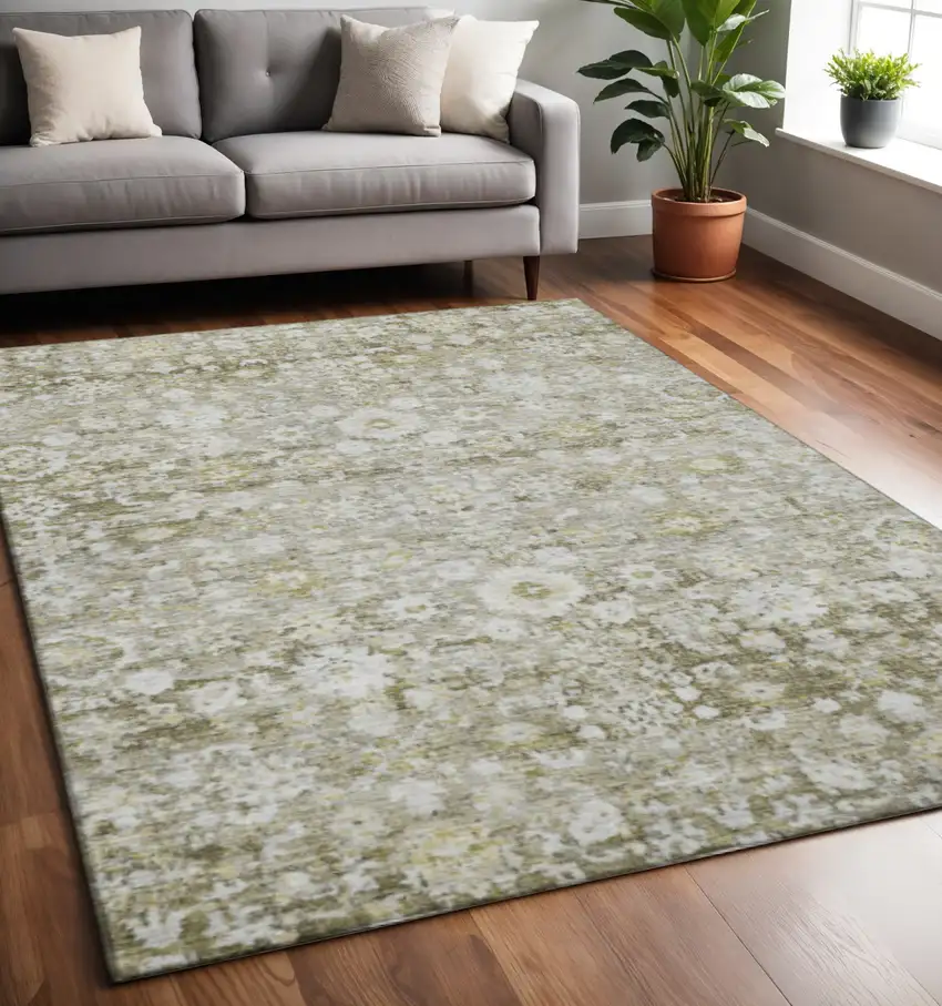 Taupe Ivory And Gold Oriental Washable Area Rug With UV Protection Photo 2