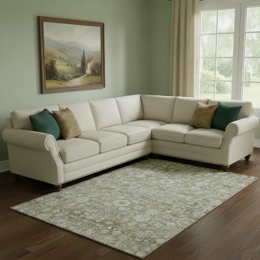 Taupe Ivory And Gold Oriental Washable Area Rug With UV Protection Photo 1