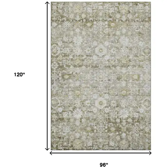Taupe Ivory And Gold Oriental Washable Area Rug With UV Protection Photo 9