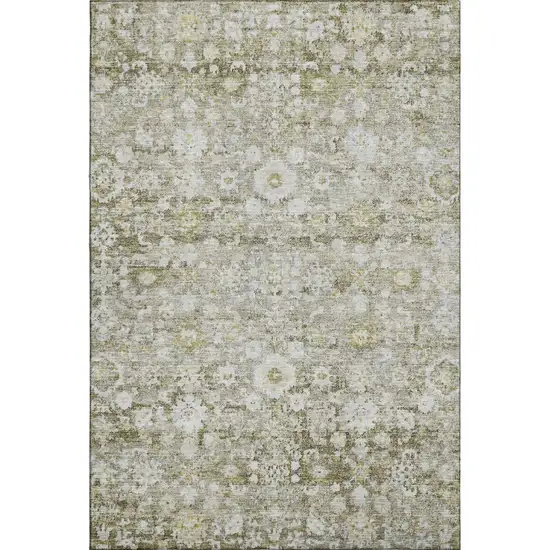 Taupe Ivory And Gold Oriental Washable Area Rug With UV Protection Photo 1