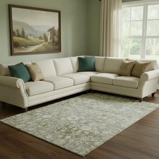 Taupe Ivory And Gold Oriental Washable Area Rug With UV Protection Photo 1