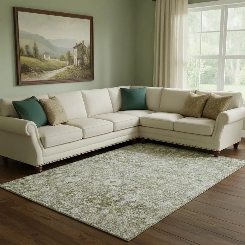 Taupe Ivory And Gold Oriental Washable Area Rug With UV Protection Photo 1