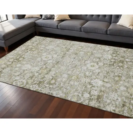 Taupe Ivory And Gold Oriental Washable Area Rug With UV Protection Photo 2