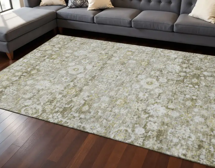 Taupe Ivory And Gold Oriental Washable Area Rug With UV Protection Photo 2