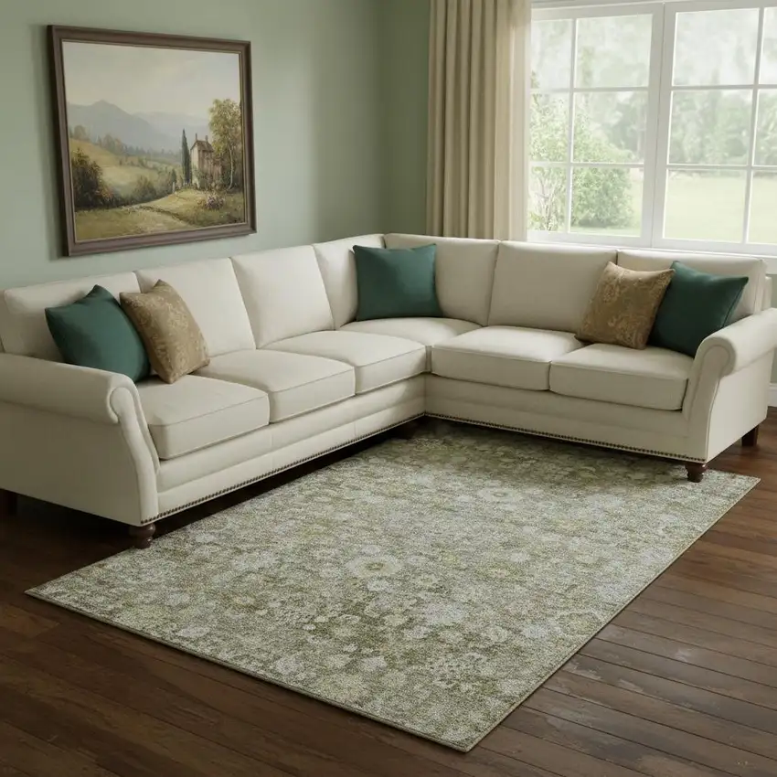 Taupe Ivory And Gold Oriental Washable Area Rug With UV Protection Photo 1