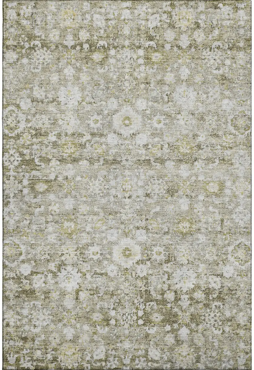 Taupe Ivory And Gold Oriental Washable Area Rug With UV Protection Photo 1