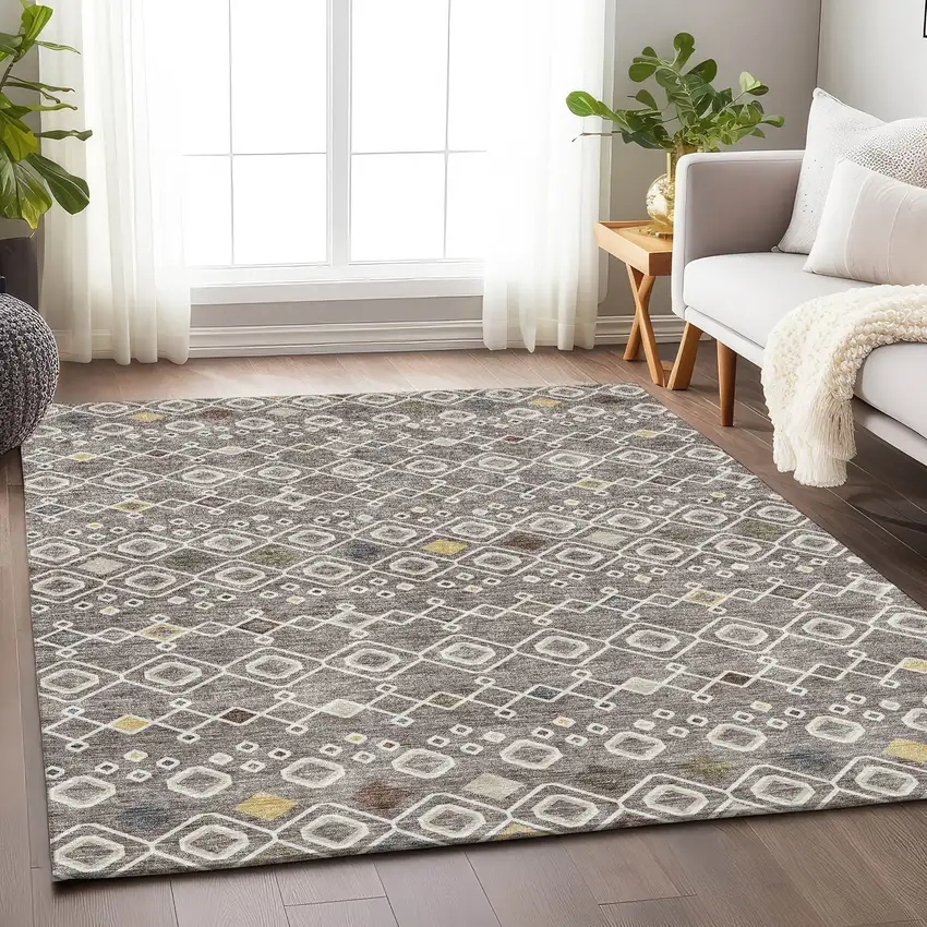 Taupe Ivory And Gold Southwestern Washable Area Rug With UV Protection Photo 4