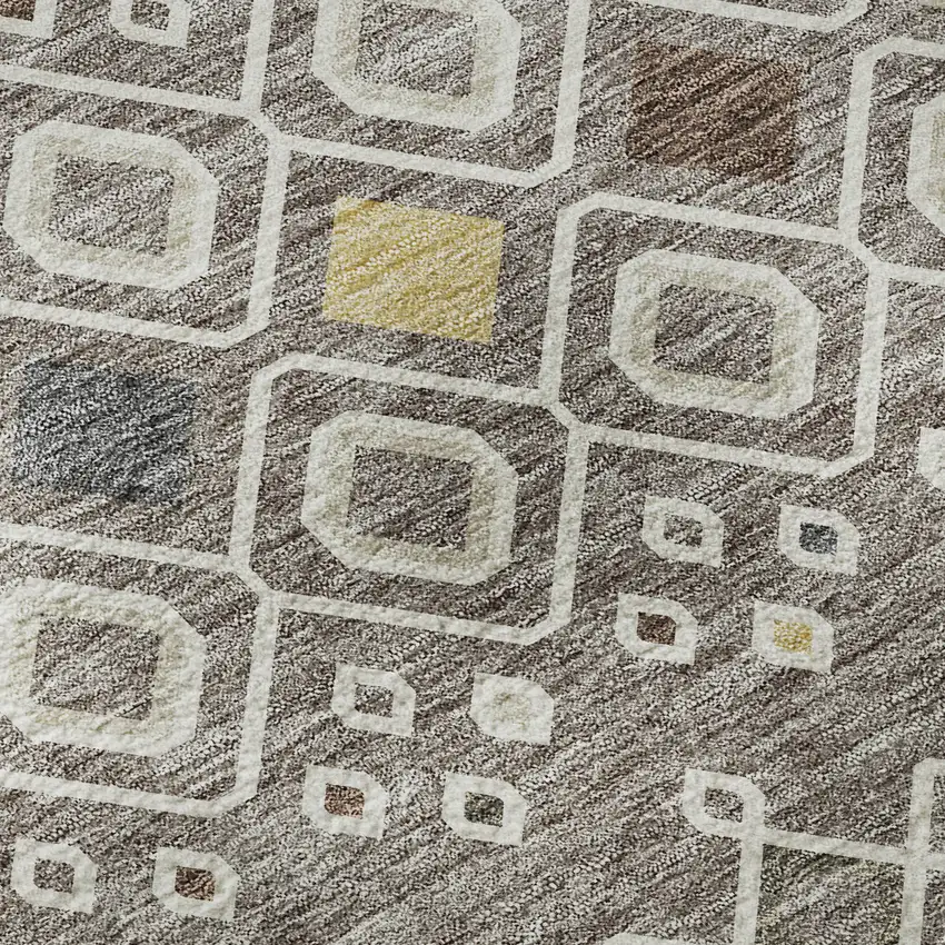 Taupe Ivory And Gold Southwestern Washable Area Rug With UV Protection Photo 9