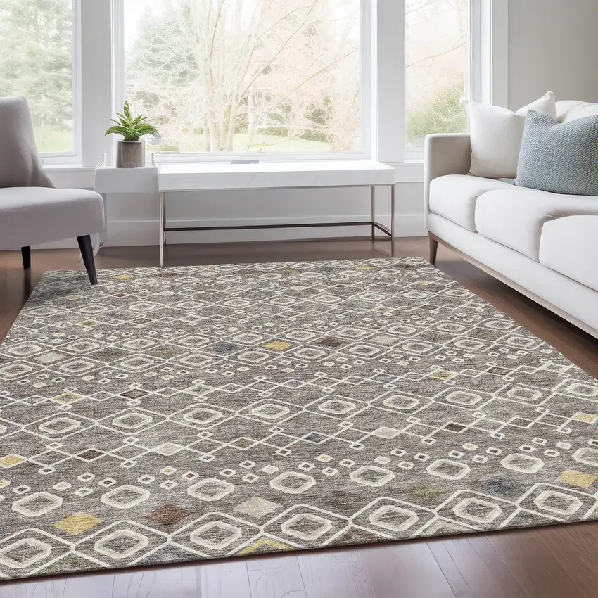 Taupe Ivory And Gold Southwestern Washable Area Rug With UV Protection Photo 5