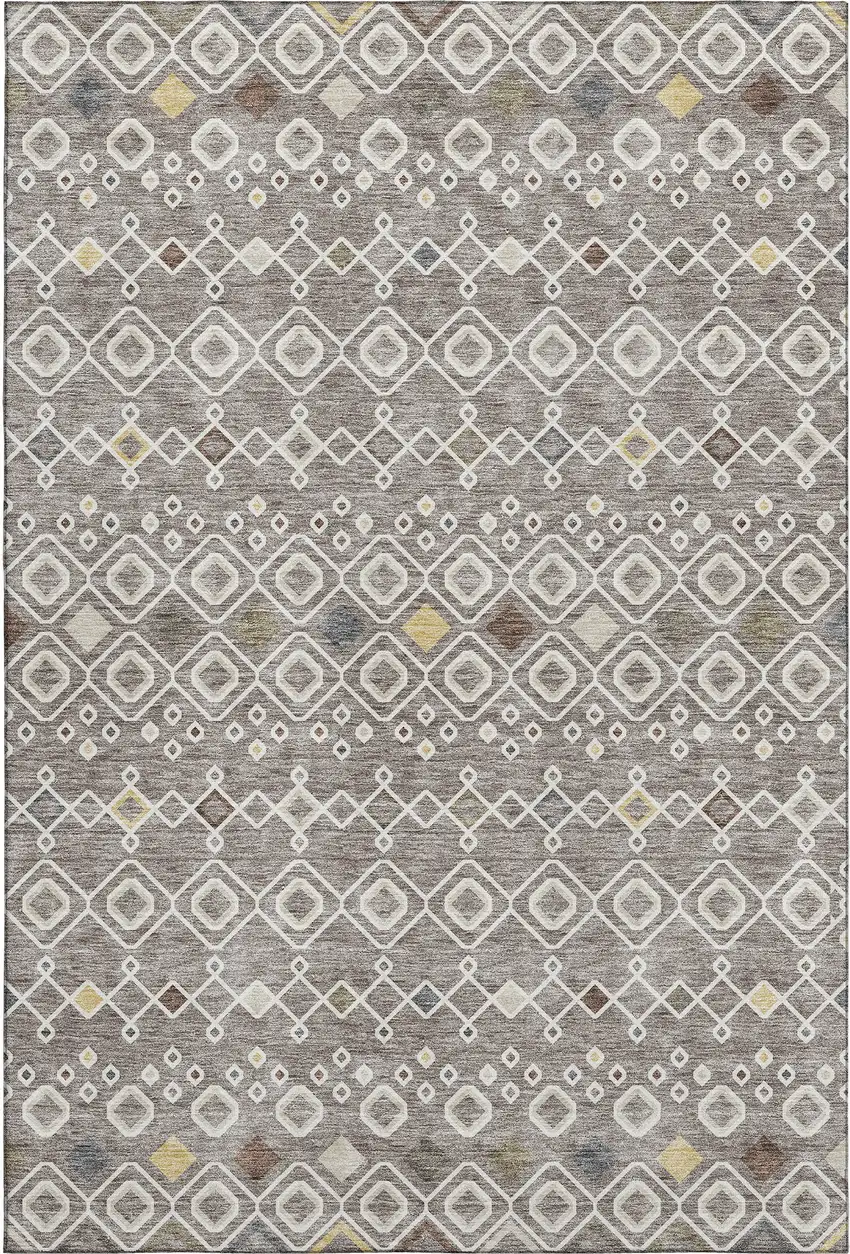 Taupe Ivory And Gold Southwestern Washable Area Rug With UV Protection Photo 1