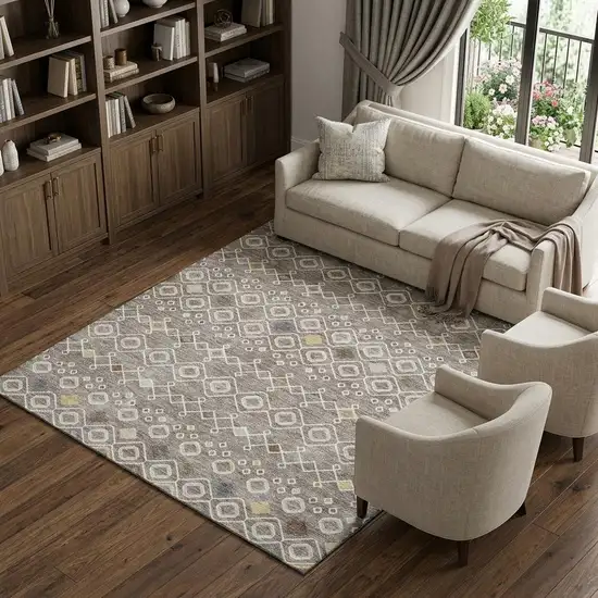 Taupe Ivory And Gold Southwestern Washable Area Rug With UV Protection Photo 1