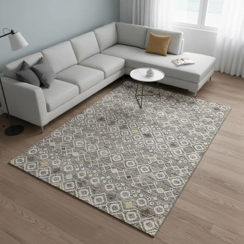 Taupe Ivory And Gold Southwestern Washable Area Rug With UV Protection Photo 2