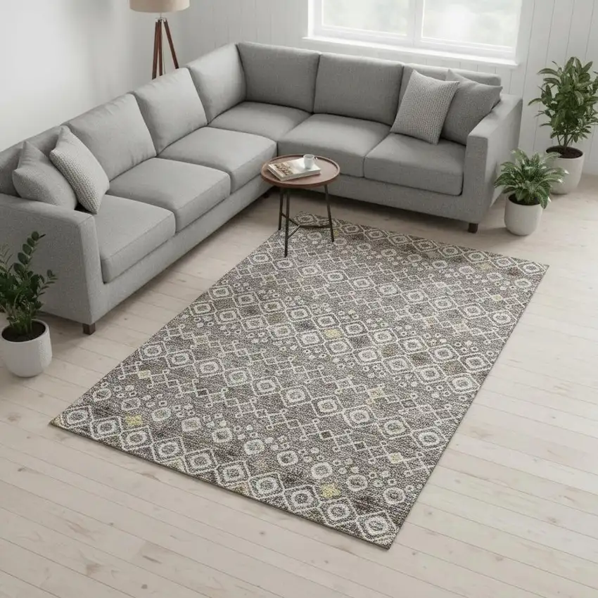 Taupe Ivory And Gold Southwestern Washable Area Rug With UV Protection Photo 2