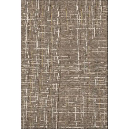 Taupe Ivory And Gold Striped Washable Area Rug With UV Protection Photo 3