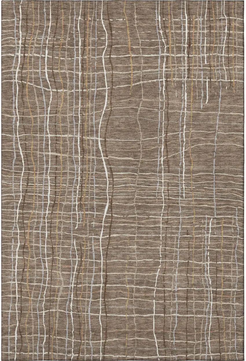 Taupe Ivory And Gold Striped Washable Area Rug With UV Protection Photo 3