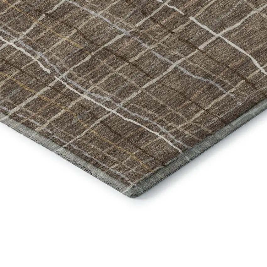 Taupe Ivory And Gold Striped Washable Area Rug With UV Protection Photo 7