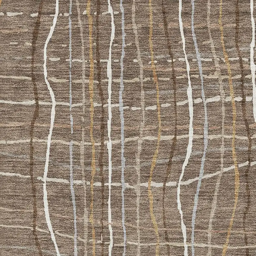 Taupe Ivory And Gold Striped Washable Area Rug With UV Protection Photo 2