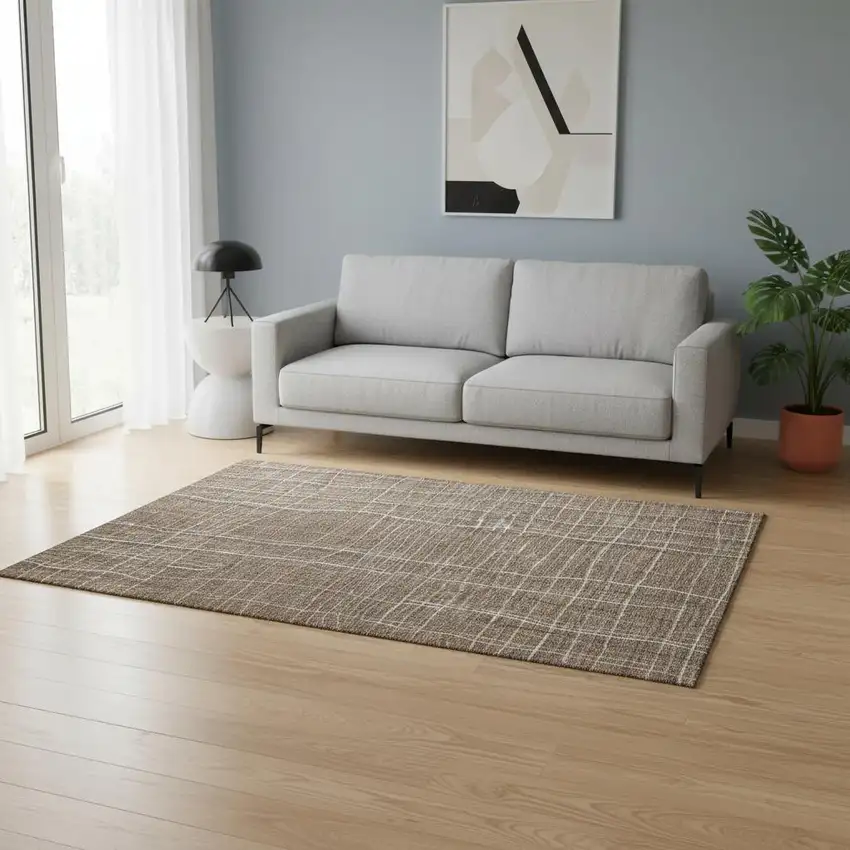 Taupe Ivory And Gold Striped Washable Area Rug With UV Protection Photo 2