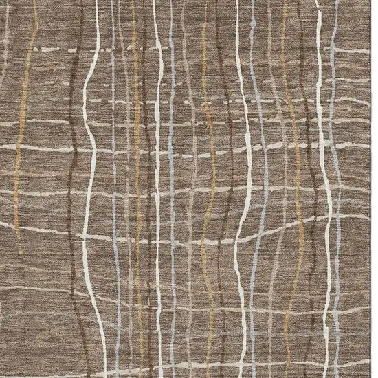Taupe Ivory And Gold Striped Washable Area Rug With UV Protection Photo 2