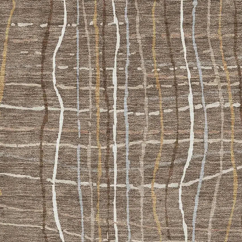 Taupe Ivory And Gold Striped Washable Area Rug With UV Protection Photo 2