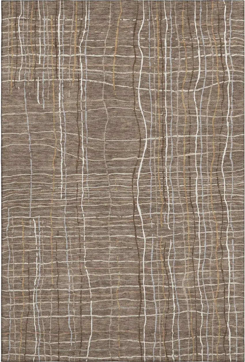 Taupe Ivory And Gold Striped Washable Area Rug With UV Protection Photo 1
