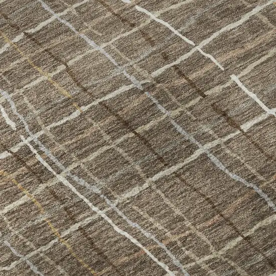 Taupe Ivory And Gold Striped Washable Area Rug With UV Protection Photo 9