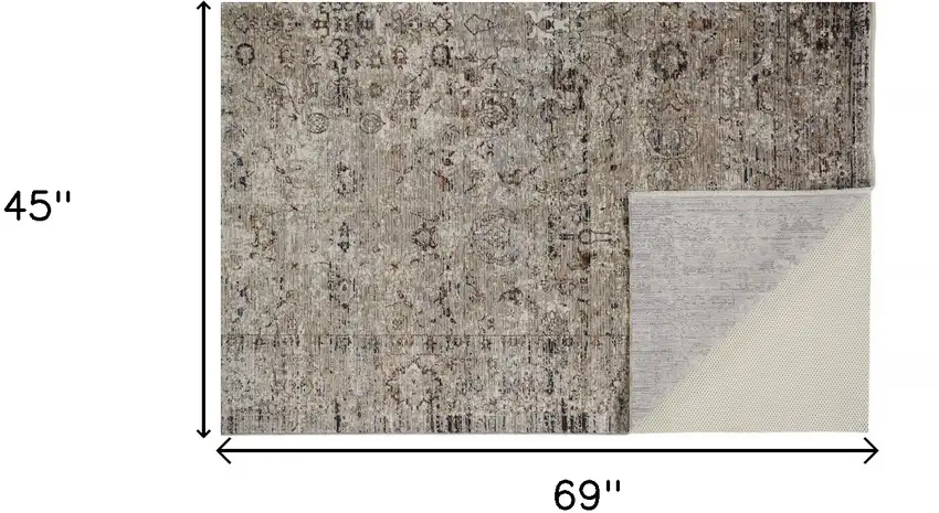 Taupe Ivory And Gray Abstract Distressed Area Rug With Fringe Photo 7